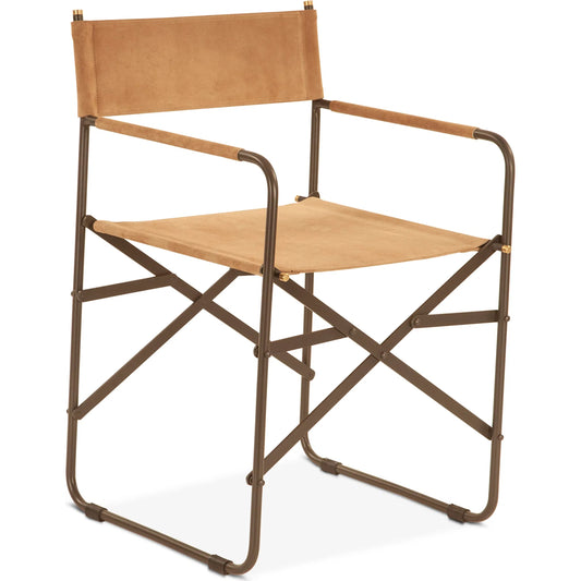 Lund Director's Chair by World Interiors in tan and powder coated black. Made from buffalo leather, reclaimed iron in a unique style.