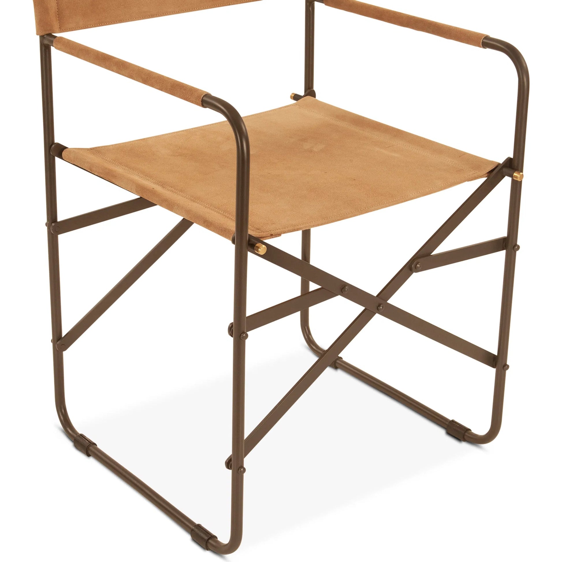 Lund Director's Chair by World Interiors in tan and powder coated black. Made from buffalo leather, reclaimed iron in a traditional style.