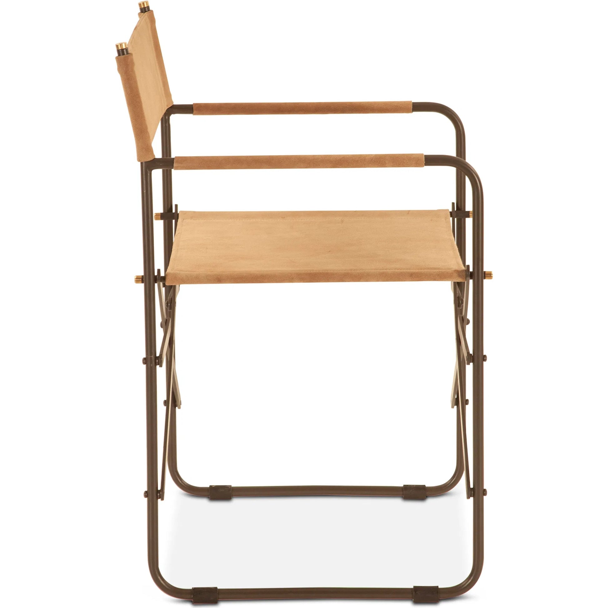 Lund Director's Chair by World Interiors in tan and powder coated black. Made from buffalo leather, reclaimed iron in a traditional style.