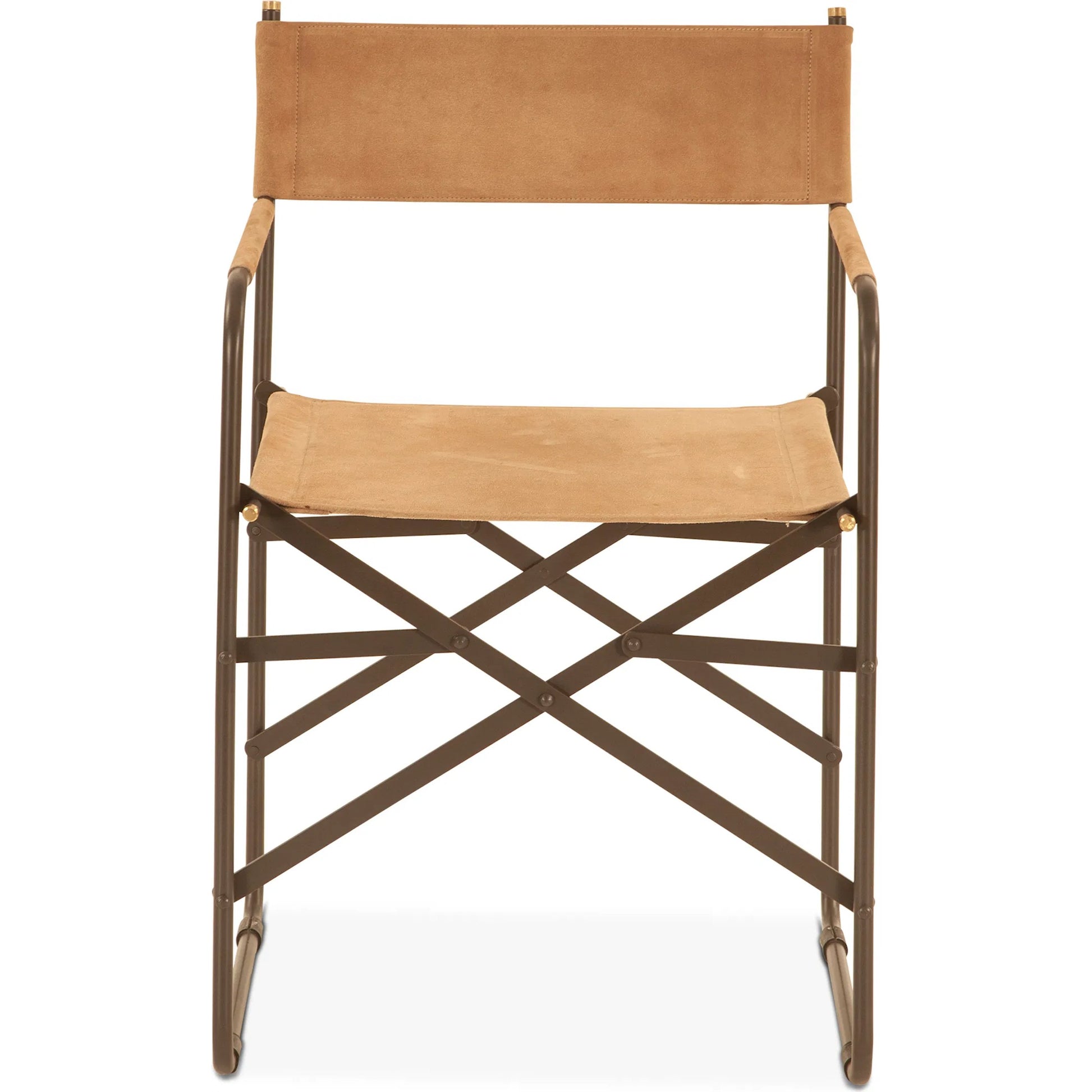 Lund Director's Chair by World Interiors in tan and powder coated black. Made from buffalo leather, reclaimed iron in a traditional style.