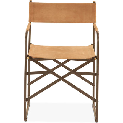 Lund Director's Chair by World Interiors in tan and powder coated black. Made from buffalo leather, reclaimed iron in a traditional style.