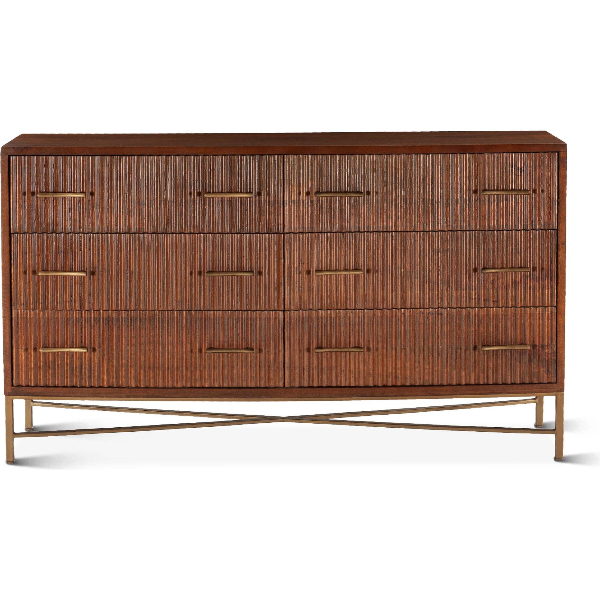 Manhattan Retro Acacia Dresser by World Interiors in brown, gold and honey brown. Made from mango wood metal in a traditional style.