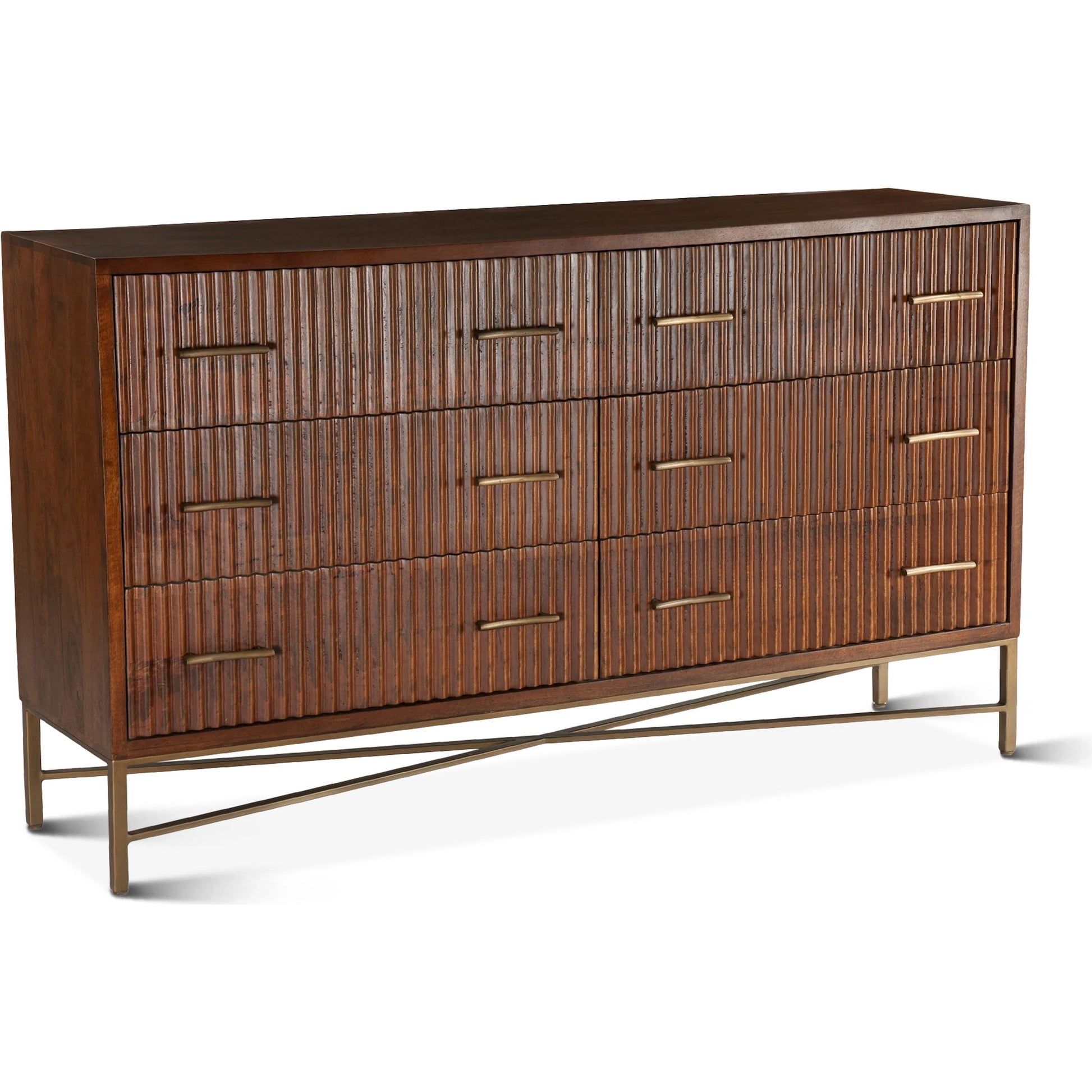 Manhattan Retro Acacia Dresser by World Interiors in brown, gold and honey brown. Made from mango wood metal in a traditional style.