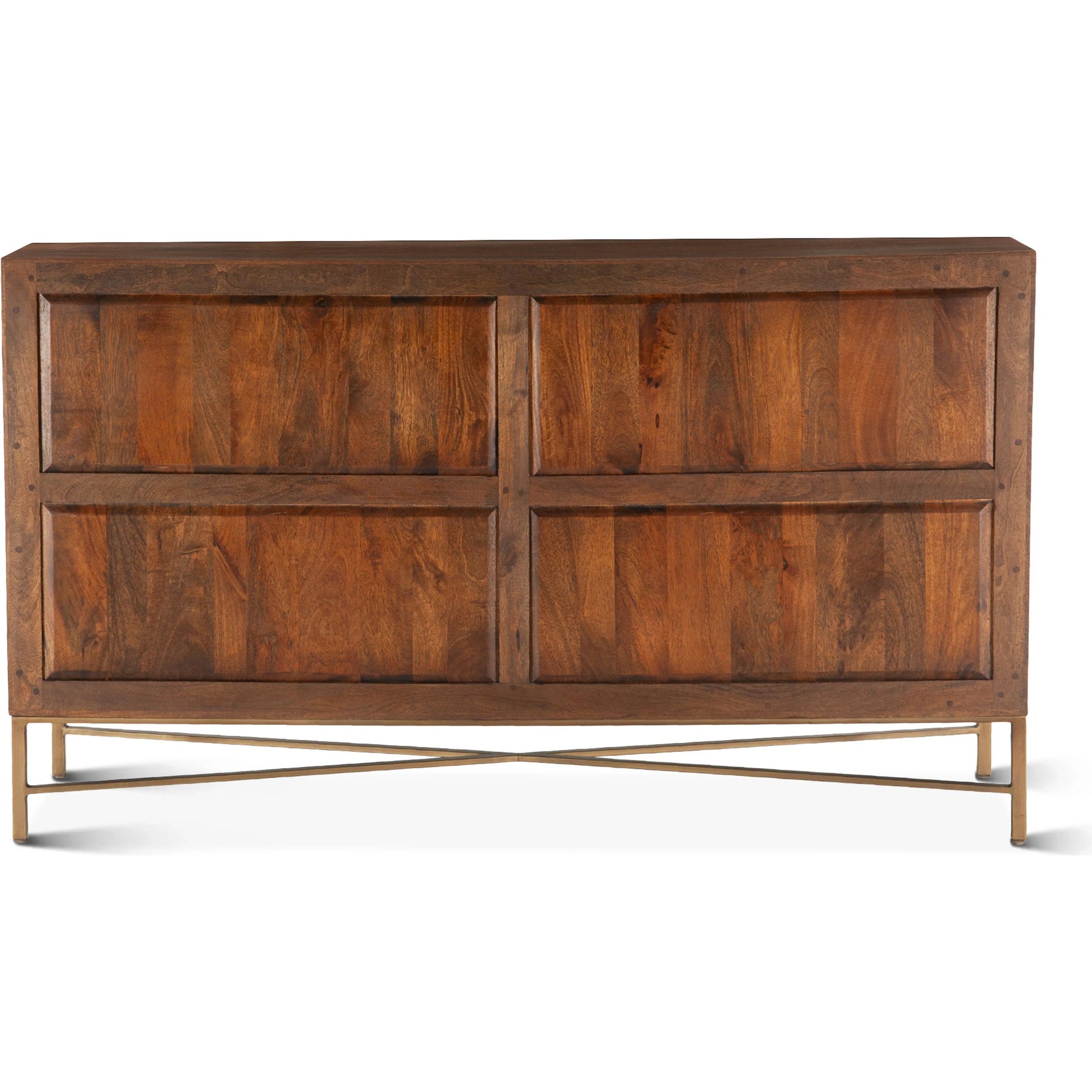 Manhattan Retro Acacia Dresser by World Interiors in brown, gold and honey brown. Made from mango wood metal in a traditional style.