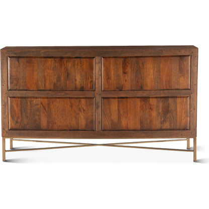 Manhattan Retro Acacia Dresser by World Interiors in brown, gold and honey brown. Made from mango wood metal in a traditional style.