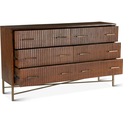 Manhattan Retro Acacia Dresser by World Interiors in brown, gold and honey brown. Made from mango wood metal in a traditional style.