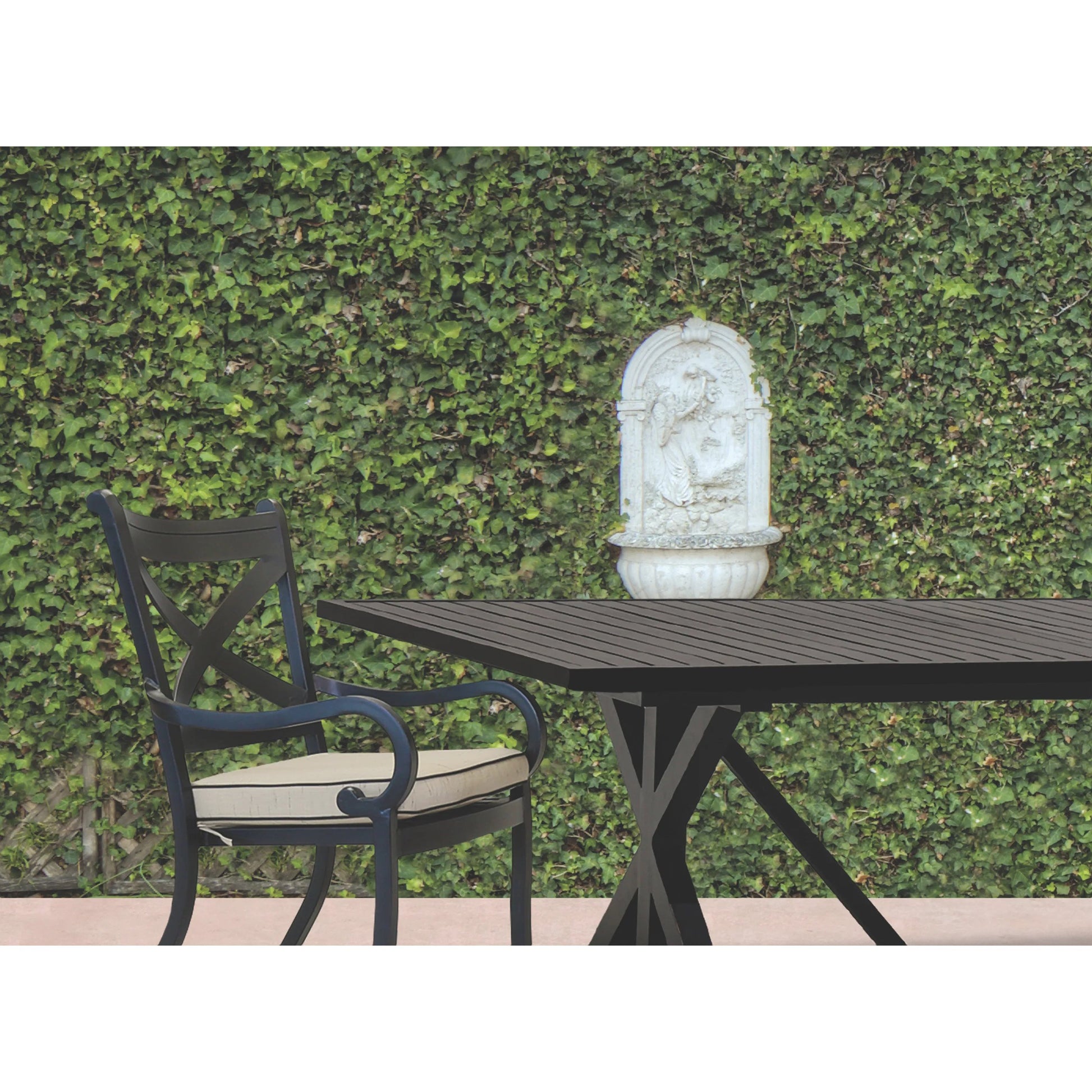 Monterey Outdoor Dining Chair by Sunset West in browns. Made from aluminum in a traditional style.