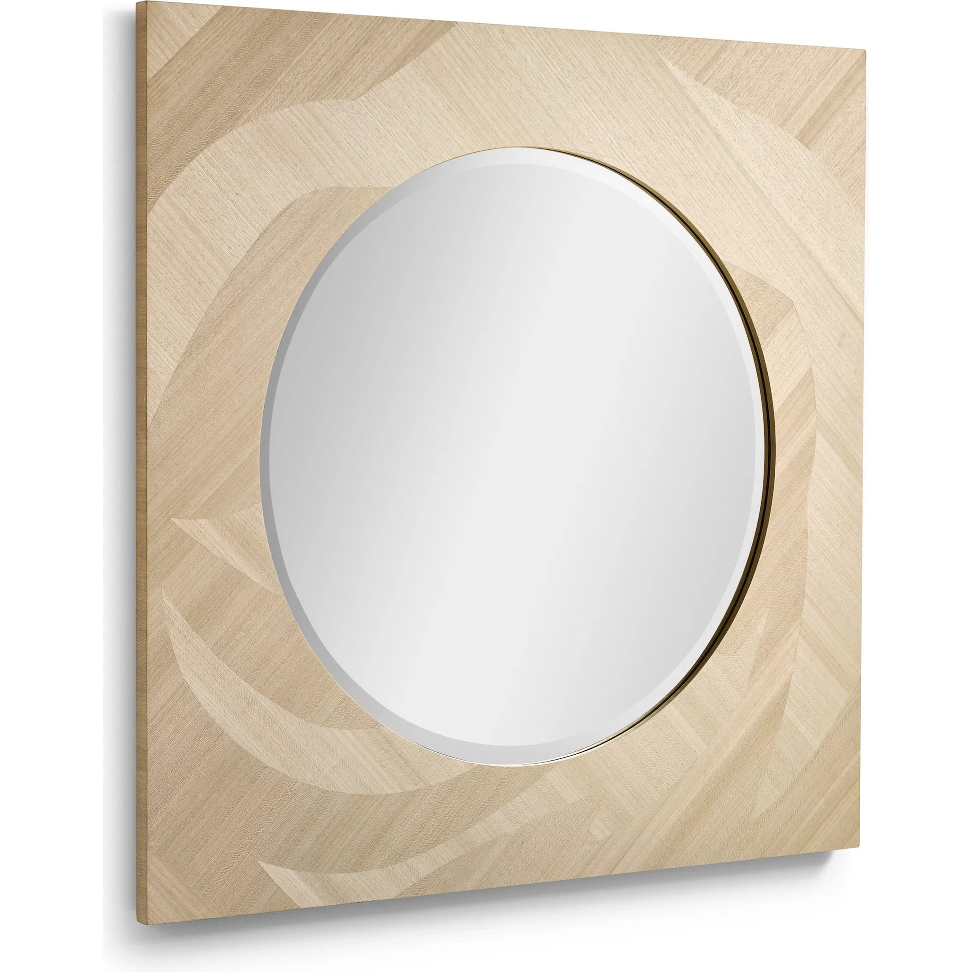 Tidepool Square Mirror by Jonathan Charles in beige and natural dyed koto. Made from koto veneer, mirror, sycamore solid wood in a transitional style.