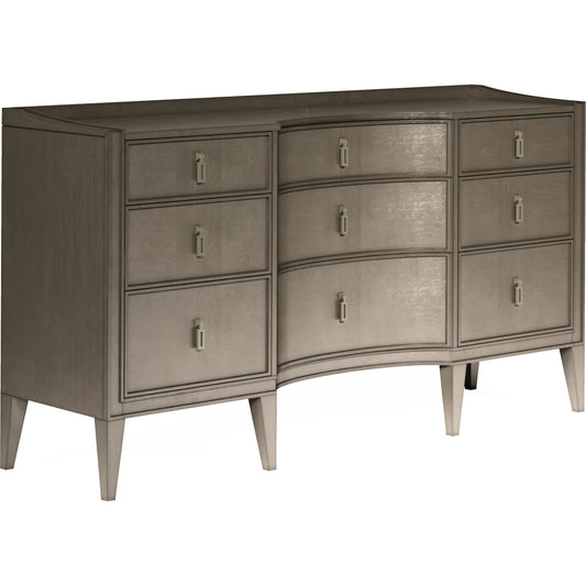 Cove Dresser by A.R.T. Furniture in grey and mica. Made from rubberwood solids, primavera veneers, metal in a unique style.