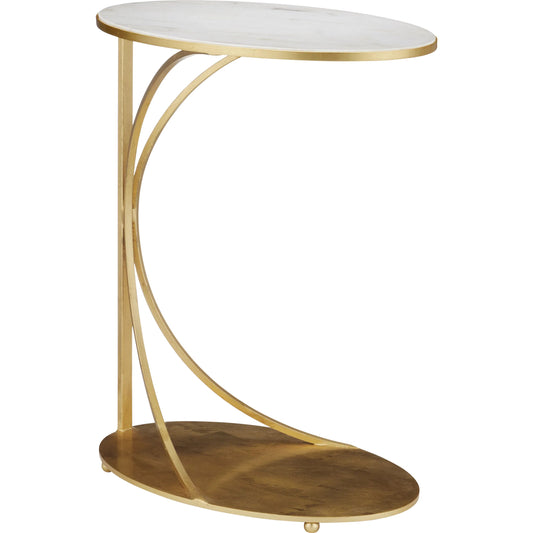 Orla C Table by Currey and Company in gold leaf, natural. Made from metal, marble in a unique style.
