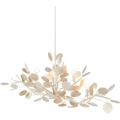 Lunaria Oval Chandelier by Currey and Company in contemporary silver leaf. Made from wrought iron in a transitional style.