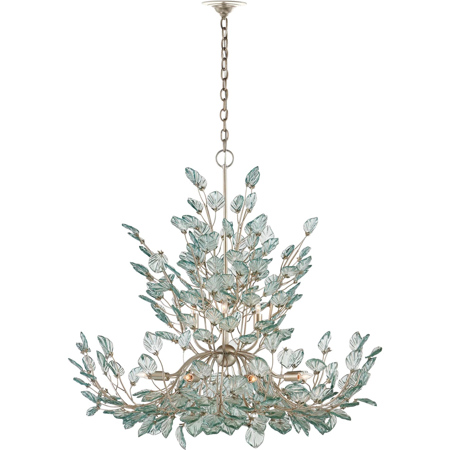010 SI-2386951 | Additional Silo | Baobab Chandelier by Currey and Company in clear, contemporary silver leaf. Made from recycled glass, wrought iron in a modern style.