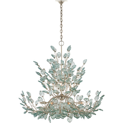 Baobab Chandelier by Currey and Company in clear, contemporary silver leaf. Made from recycled glass, wrought iron in a modern style.