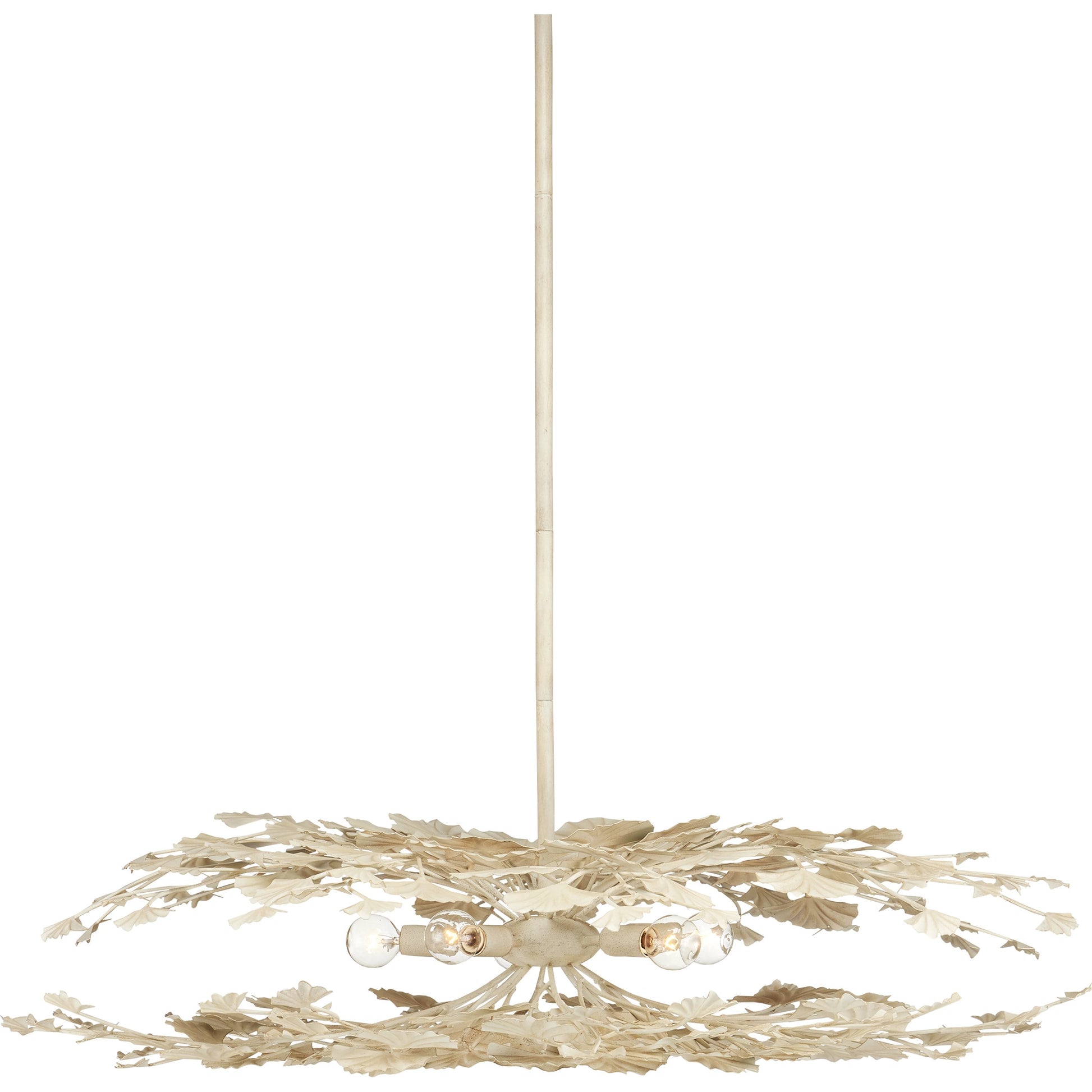 Maidenhair Cream Semi-Flush Mount by Currey and Company in antique pearl. Made from wrought iron in a modern style.