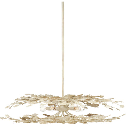 Maidenhair Cream Semi-Flush Mount by Currey and Company in antique pearl. Made from wrought iron in a modern style.