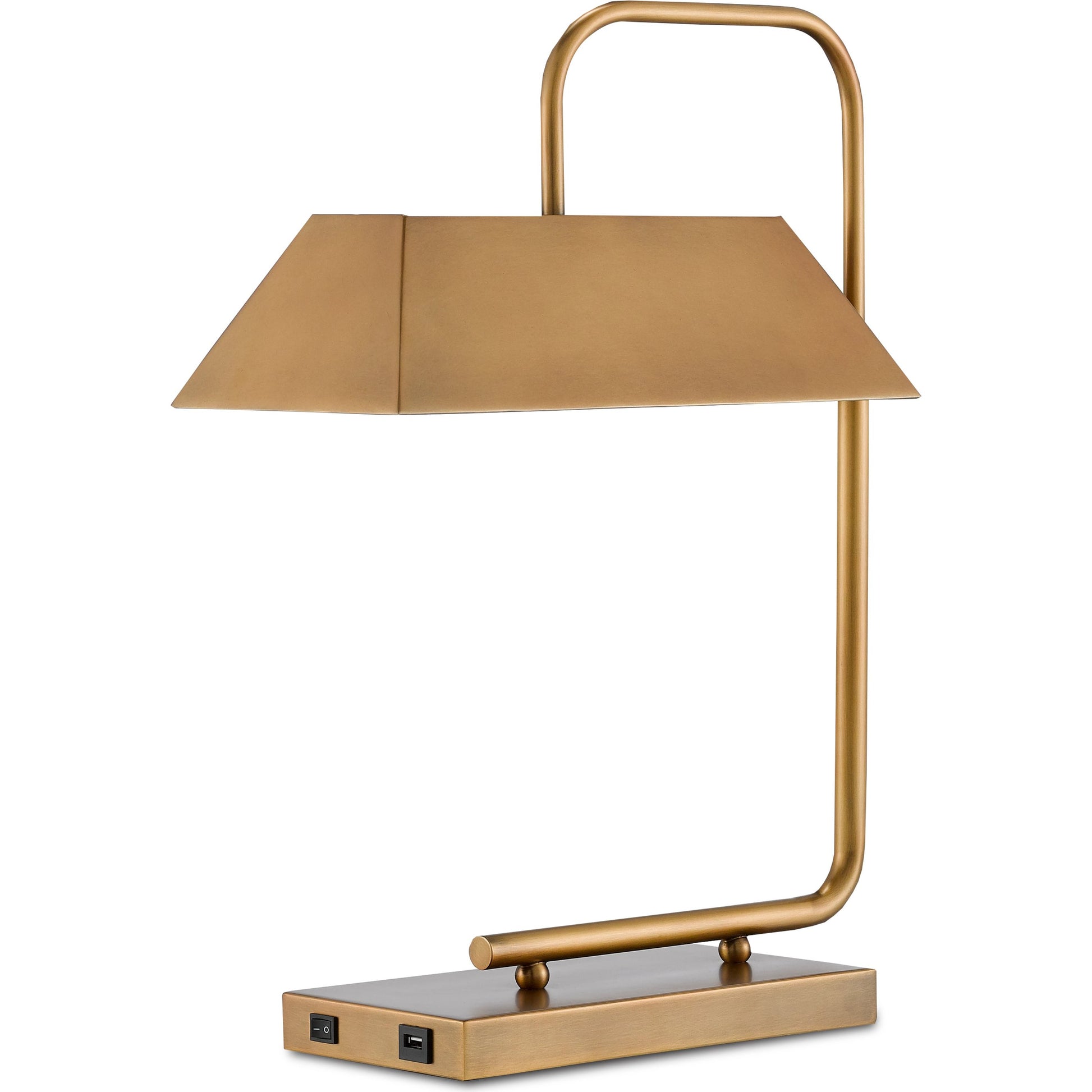 Hoxton Table Lamp by Currey and Company in light antique brass. Made from metal in a modern style.