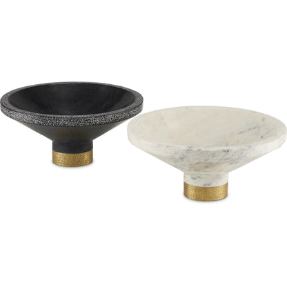 Vincent Marble Bowl by Currey and Company in black, brass. Made from marble, brass in a modern style.
