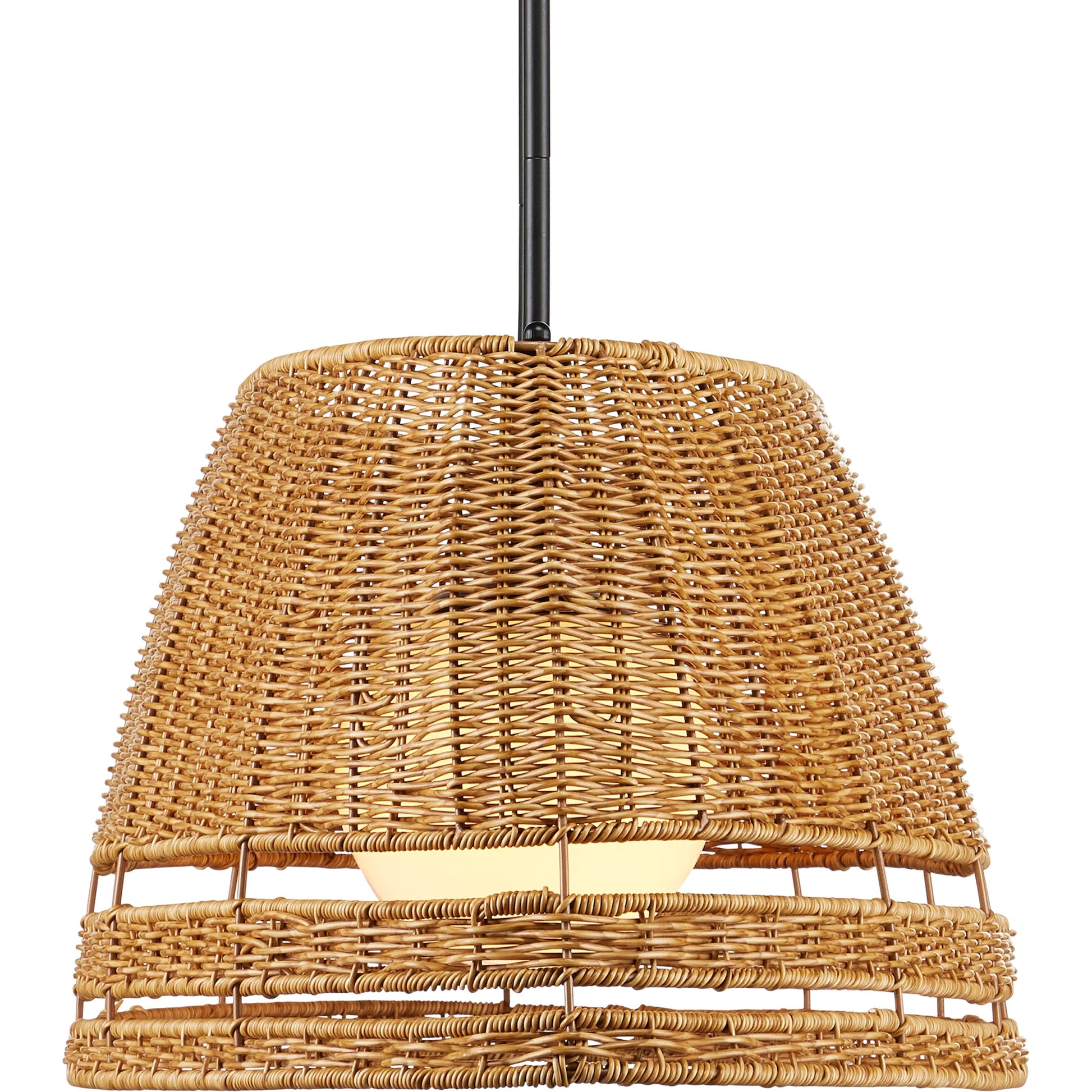 Barbary Oval Outdoor Chandelier by Currey and Company in natural, black, frosted white. Made from all-weather wicker, metal, glass in a rustic style.