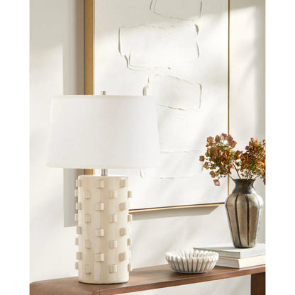 Fedje Table Lamp by Surya in cream. Made from ceramic, linen, plastic, iron in a transitional style.