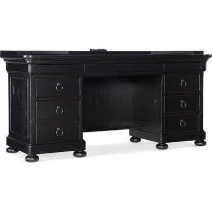 Bristowe Computer Credenza by Hooker Furniture in tuxedo black. Made from pecan veneers in a unique style.
