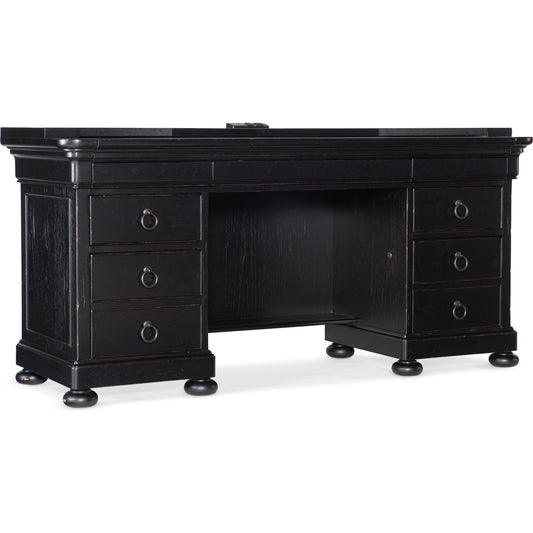 Bristowe Computer Credenza by Hooker Furniture in tuxedo black. Made from pecan veneers in a unique style.