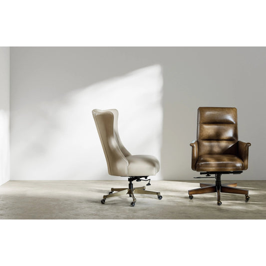 Starling Executive Swivel Tilt Chair by Hooker Furniture in nature and warm brown. Made from leather in a unique style.