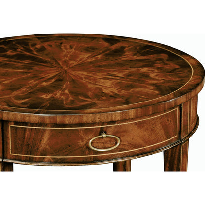 Buckingham Round Mahogany Side Table by Jonathan Charles in brown and light antique mahogany. Made from acacia in a traditional style.