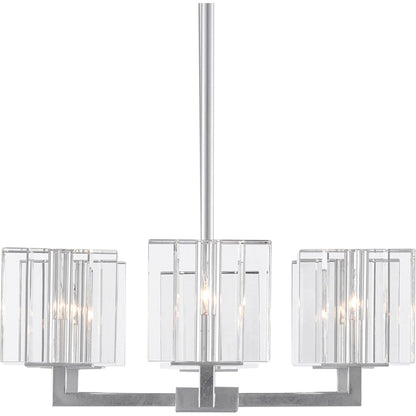 Valerio Chandelier by Currey and Company in silver leaf. Made from metal, optic crystal in a modern style.