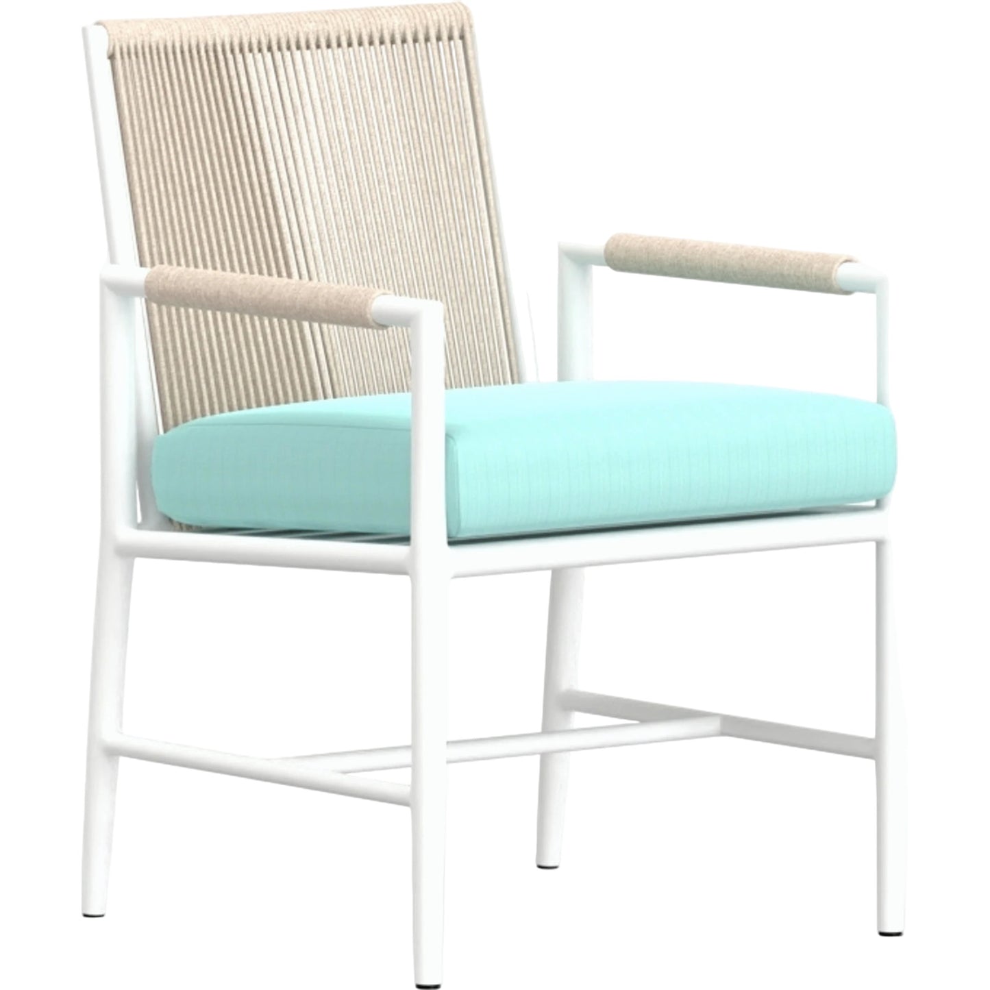 001 SI-2167156 | Primary Silo | Sabbia Outdoor Dining Arm Chair by Sunset West in white. Made from olefin rope in a coastal style.