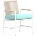 Sabbia Outdoor Dining Arm Chair by Sunset West in white. Made from olefin rope in a coastal style.