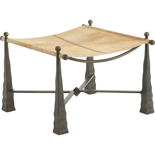 Cognac Ottoman by Global Views. Made from metal, cowhide in a rustic style.