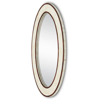 Andar Oval Mirror by Currey and Company in natural, dark walnut, mirror. Made from bone, wood, engineered hardwood, glass in a modern style.