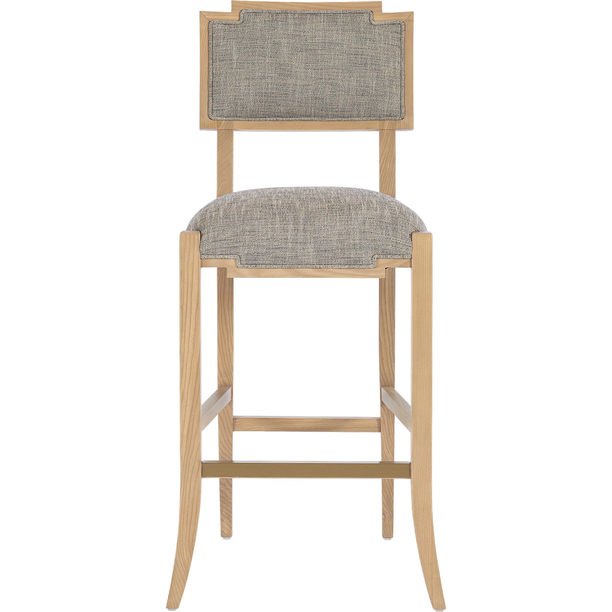 Melanie Bar Stool by Currey and Company in blonde ash wood, brass. Made from ash wood, brass in a transitional style.