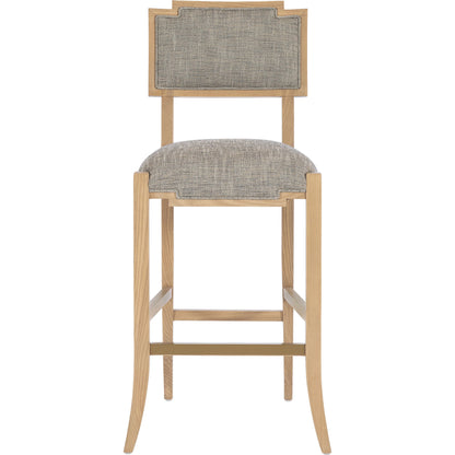 Melanie Bar Stool by Currey and Company in blonde ash wood, brass. Made from ash wood, brass in a transitional style.