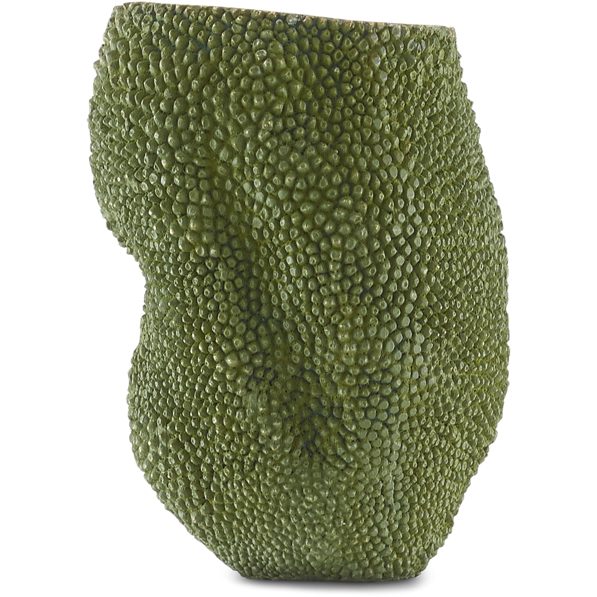 Jackfruit Vase by Currey and Company in green, gold. Made from bronze in a coastal style.