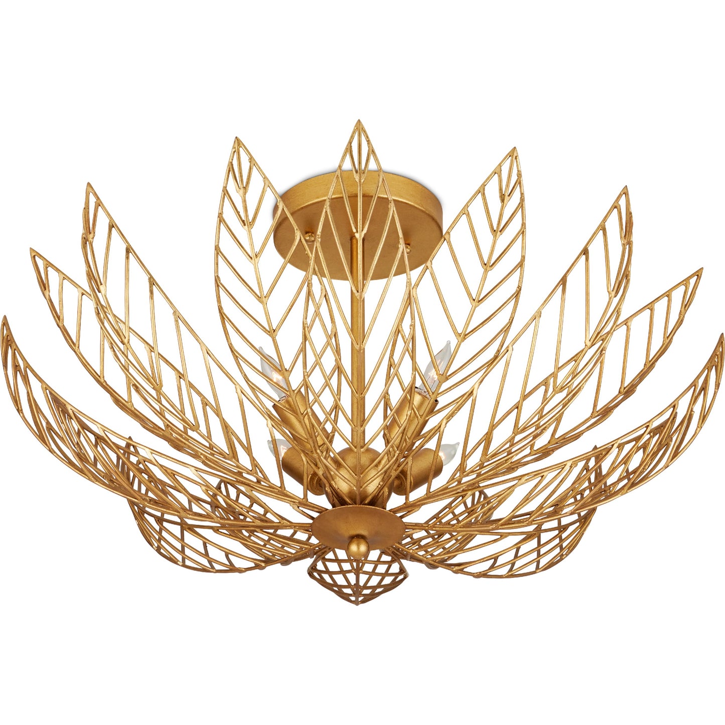 003 SI-2191765 | Additional Silo | Leaflace Semi-Flush Mount by Currey and Company in contemporary gold leaf, contemporary gold. Made from wrought iron in a modern style.
