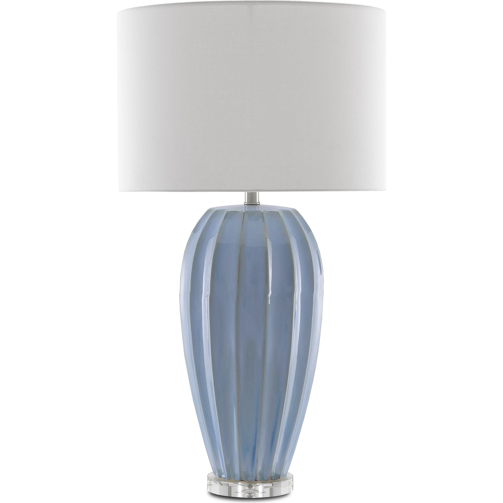 Bluestar Table Lamp by Currey and Company in light blue, clear. Made from porcelain, crystal in a coastal style.