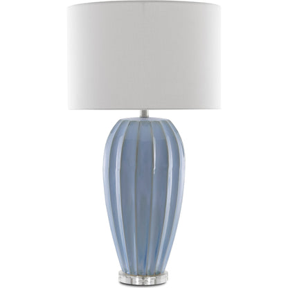 Bluestar Table Lamp by Currey and Company in light blue, clear. Made from porcelain, crystal in a coastal style.