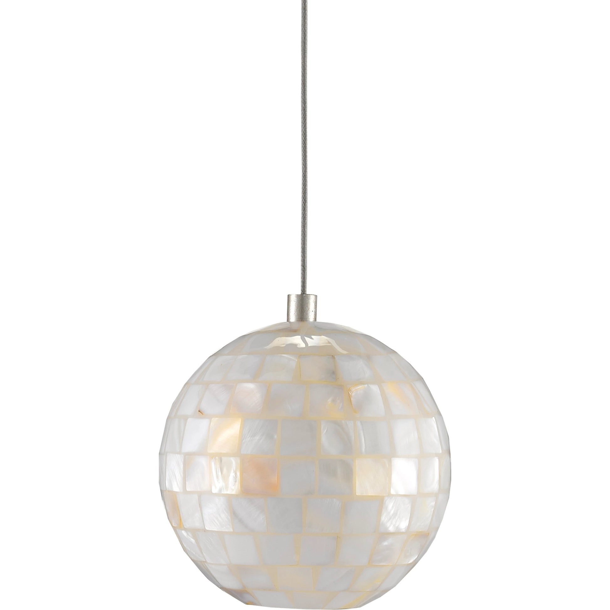 Finhorn 1-Light Round Multi-Drop Pendant by Currey and Company in painted silver, pearl. Made from metal, mother of pearl in a modern style.