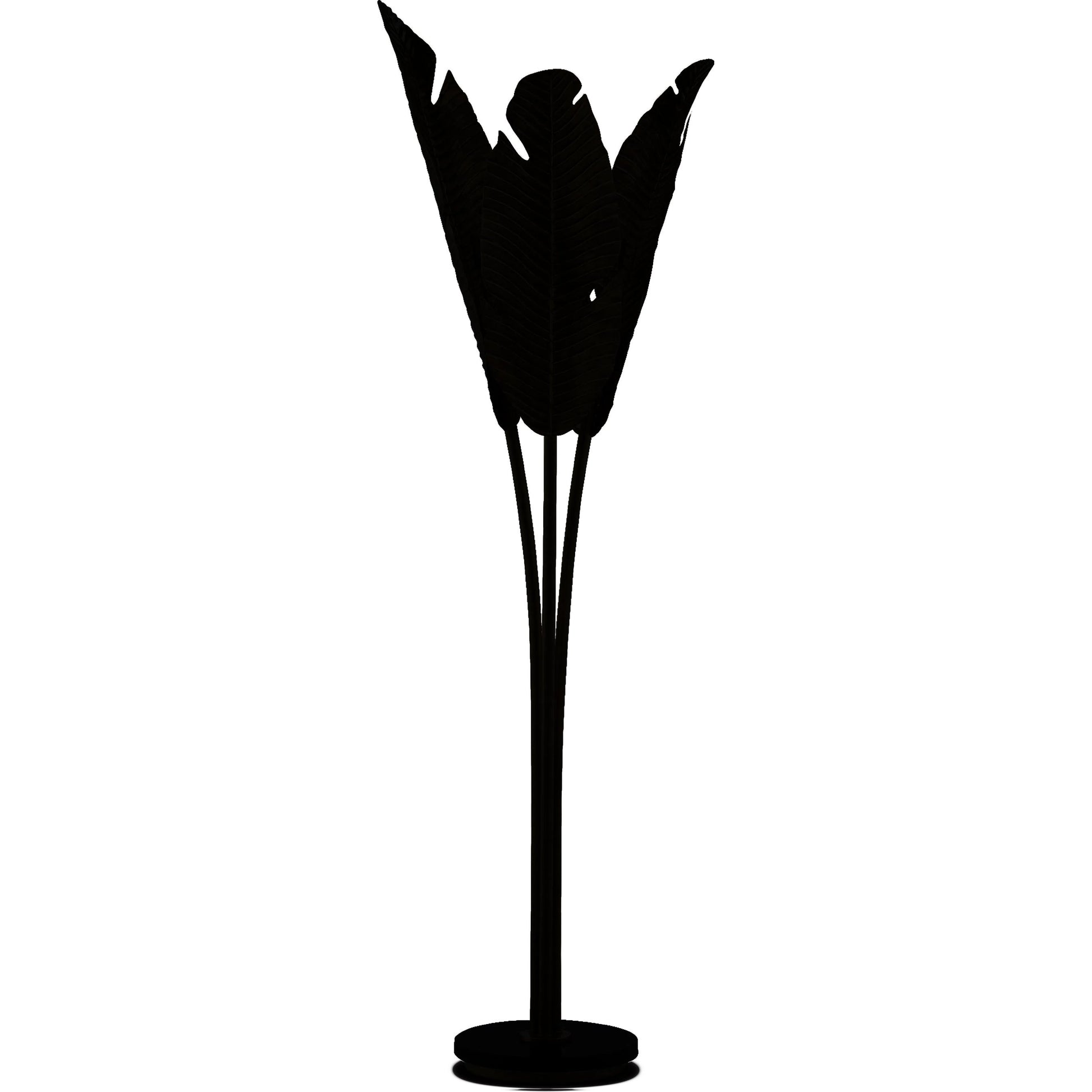 Tropical Floor Lamp by Currey and Company in vintage brass, black. Made from brass, iron, granite in a transitional style.