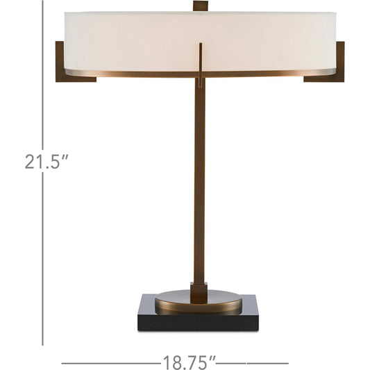 Jacobi Table Lamp by Currey and Company in antique brass, black. Made from metal, marble in a transitional style.