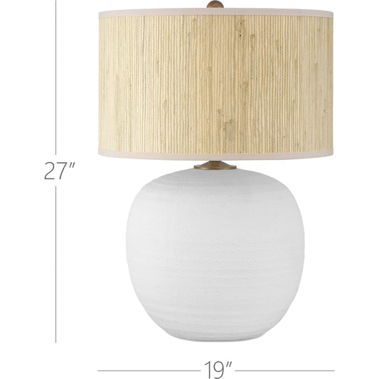 Zena Table Lamp by Currey and Company in textured white. Made from terracotta in a unique style.
