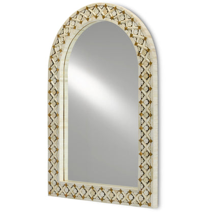 Ellaria Mirror by Currey and Company in natural bone, brass, mirror. Made from bone, brass, glass in a eclectic & global style.