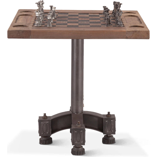 Rustic Revival Industrial Teak Wood Chess Set by World Interiors in natural reclaimed teak. Made from reclaimed wood, iron in a modern style.