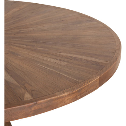 Rustic Revival 48" Round Gathering Table by World Interiors in brown and antique finish. Made from marble teakwood in a transitional style.