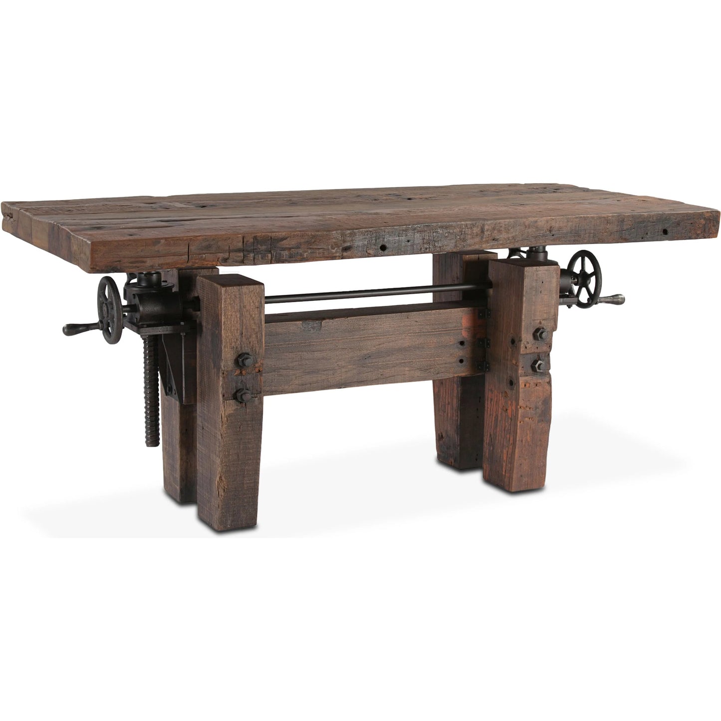 001 SI-2243053 | Primary Silo | Rustic Revival 67" Adjustable Desk by World Interiors in brown and natural. Made from reclaimed hardwood reclaimed iron in a cottage & farmhouse style.