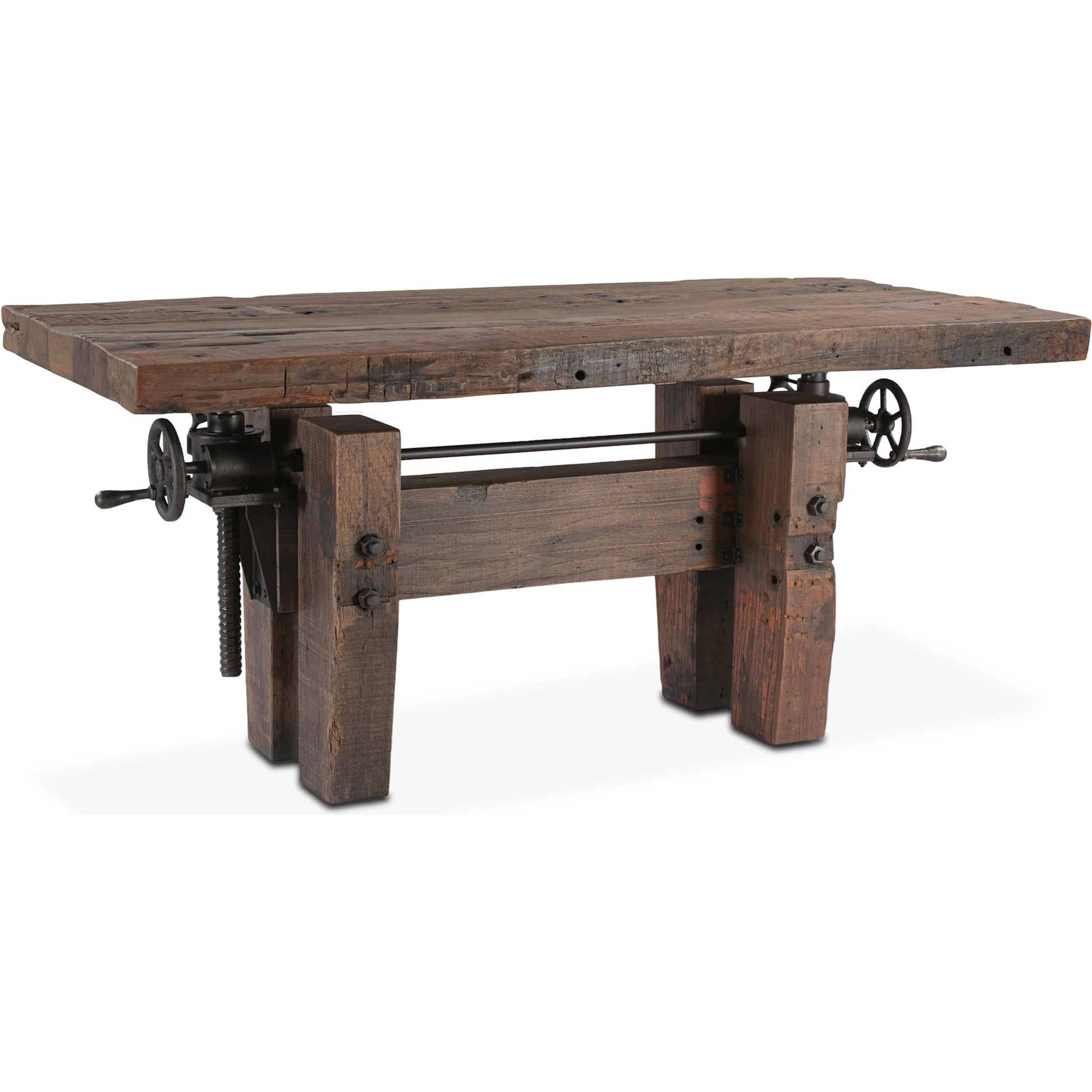 Rustic Revival 67" Adjustable Desk by World Interiors in brown and natural. Made from reclaimed hardwood reclaimed iron in a cottage & farmhouse style.