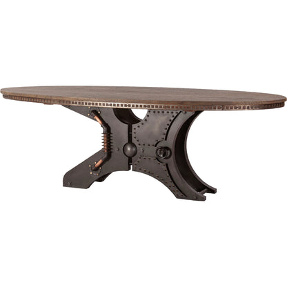 Rustic Revival Oval Dining Table by World Interiors in gray and water based. Made from reclaimed wood, iron in a cottage & farmhouse style.