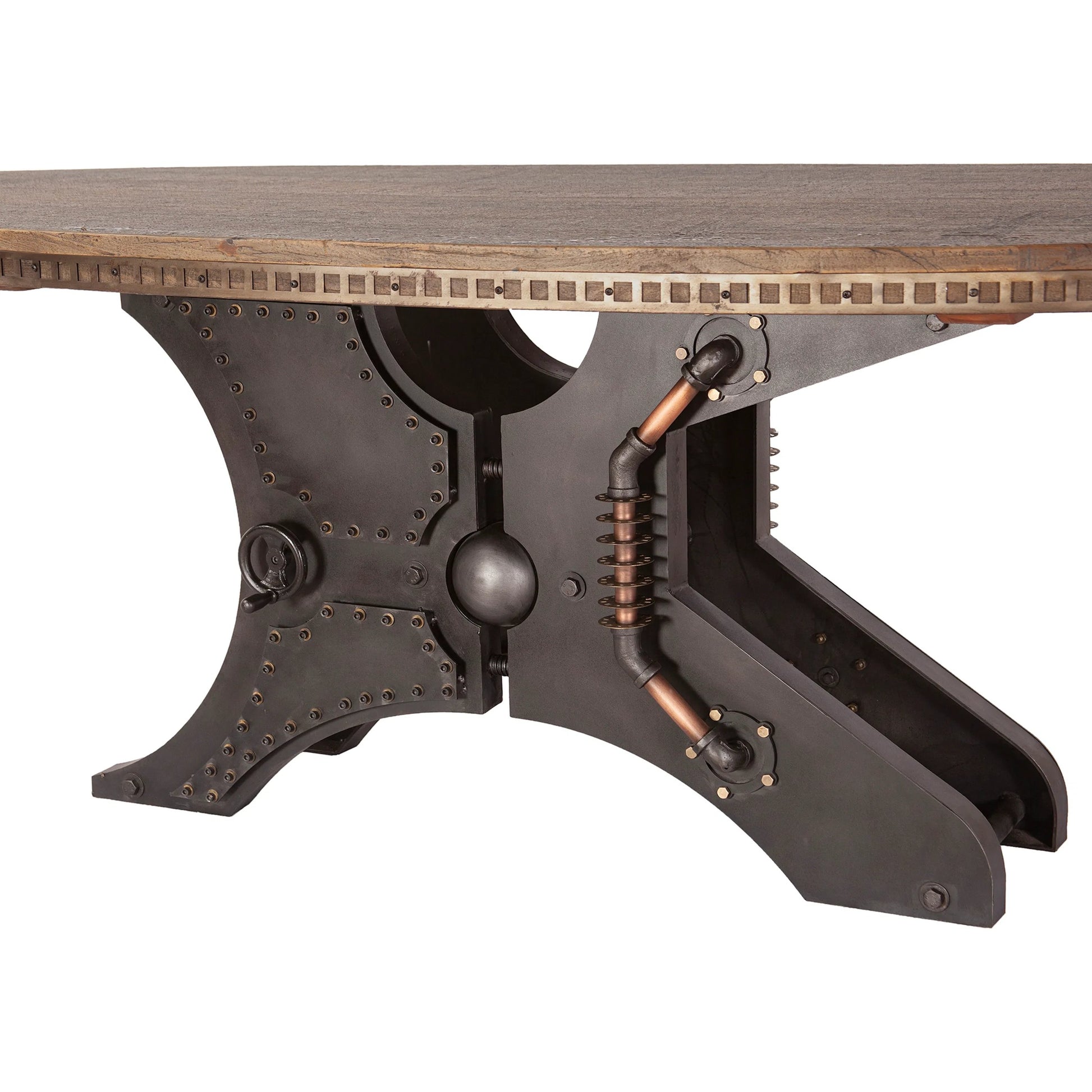 Rustic Revival Oval Dining Table by World Interiors in gray and water based. Made from reclaimed wood, iron in a cottage & farmhouse style.