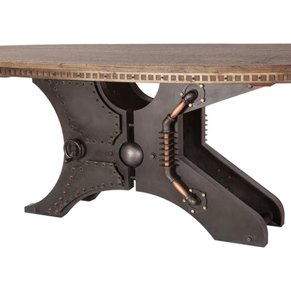 Rustic Revival Oval Dining Table by World Interiors in gray and water based. Made from reclaimed wood, iron in a cottage & farmhouse style.